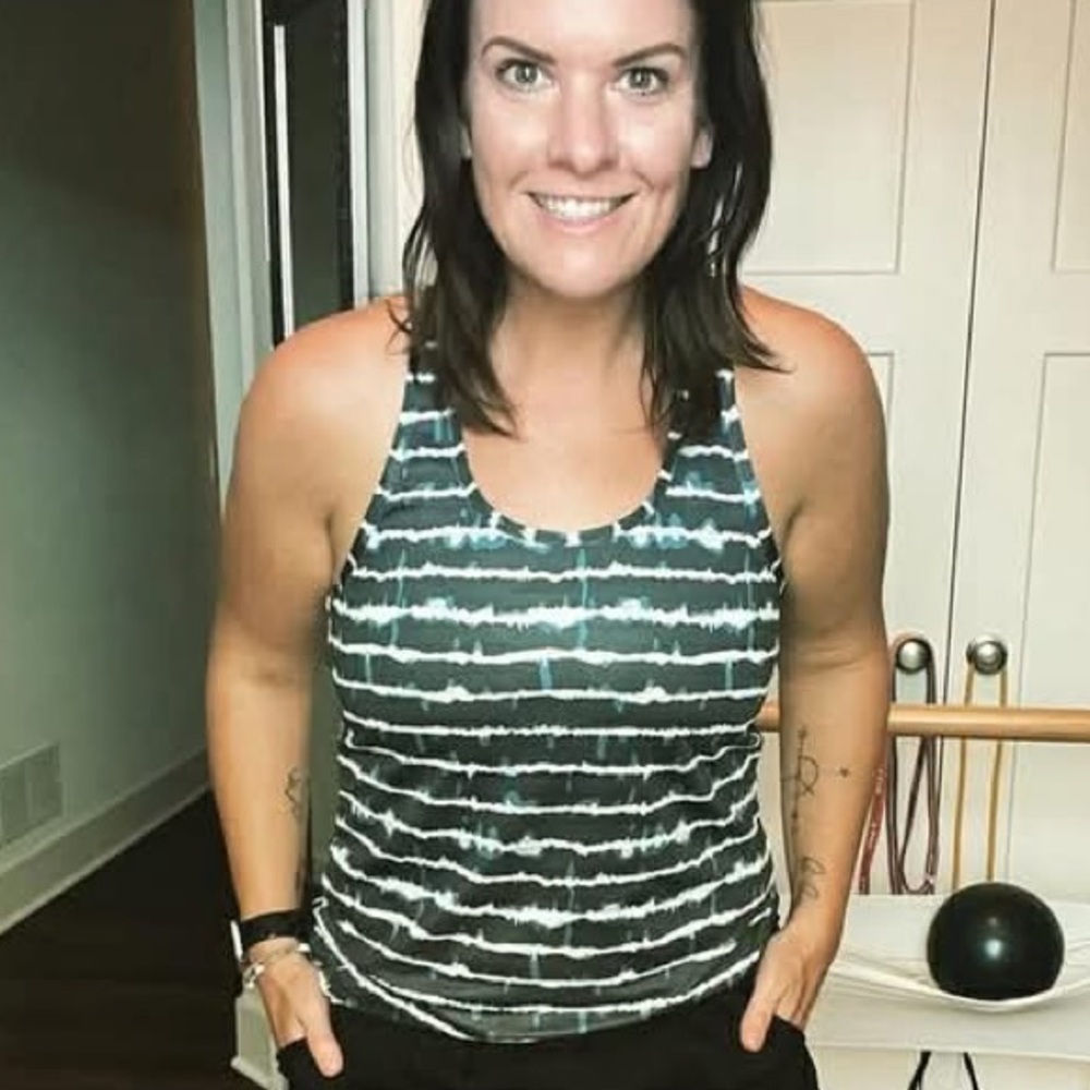 ZYIA Active Blue Frost Sanibel Tank Striped Ventilated Tank Top